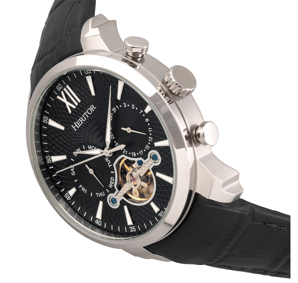 Image 932405_ALTMORE10.jpg, Product 932-405 / Price $148.56, Heritor Automatic Arthur Semi-Skeleton Leather-Band Watch w/ Day/Date from Heritor on TSC.ca's Jewellery department