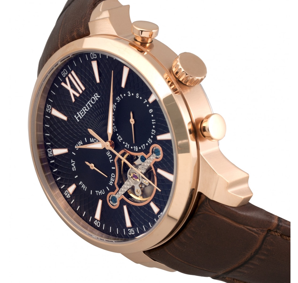 Image 932405_ALTMORE2.jpg, Product 932-405 / Price $148.56, Heritor Automatic Arthur Semi-Skeleton Leather-Band Watch w/ Day/Date from Heritor on TSC.ca's Jewellery department