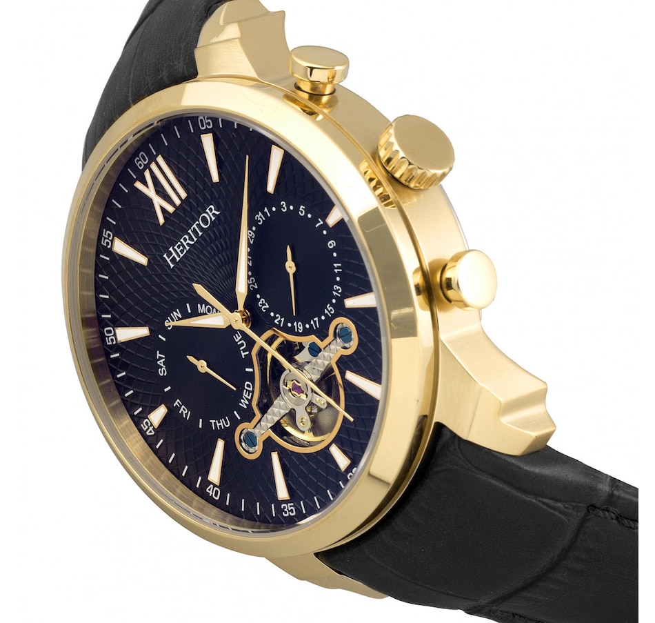 Image 932405_ALTMORE4.jpg, Product 932-405 / Price $148.56, Heritor Automatic Arthur Semi-Skeleton Leather-Band Watch w/ Day/Date from Heritor on TSC.ca's Jewellery department