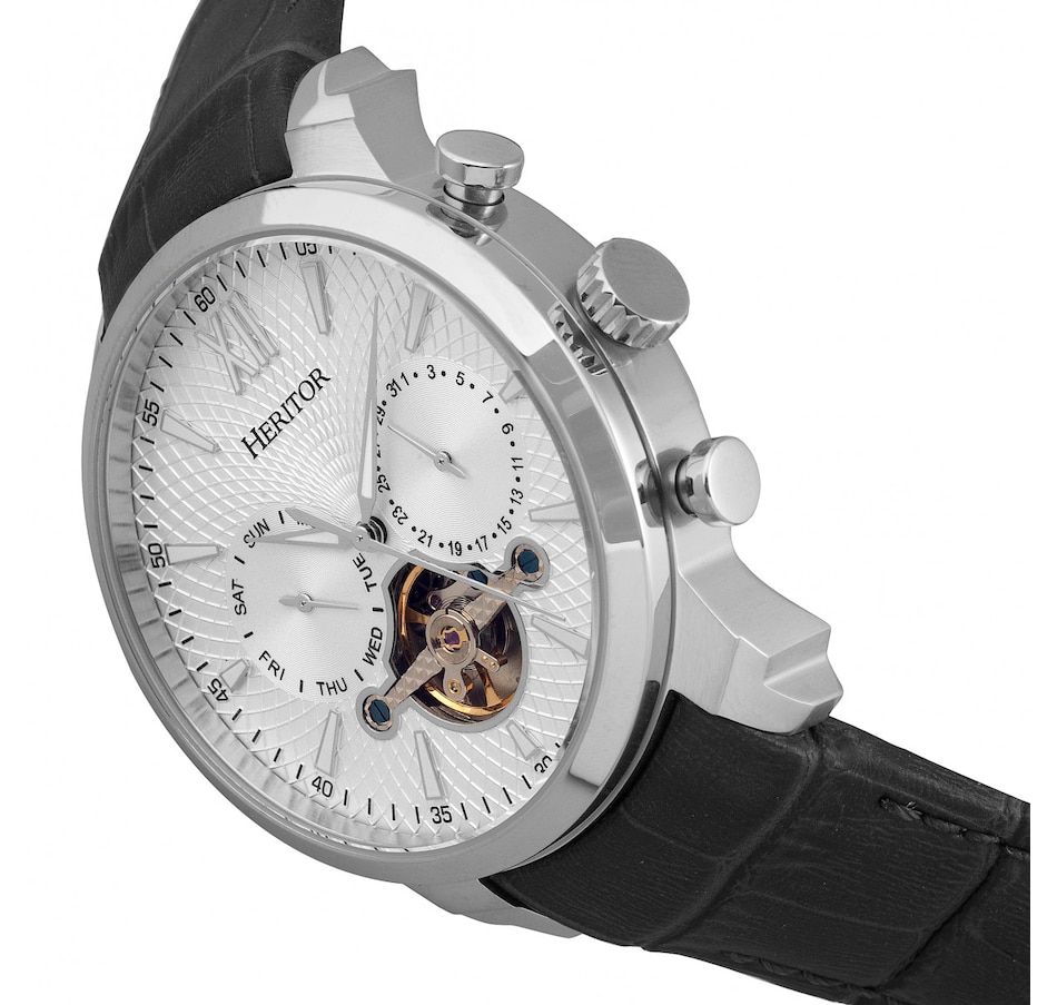 Image 932405_ALTMORE8.jpg, Product 932-405 / Price $148.56, Heritor Automatic Arthur Semi-Skeleton Leather-Band Watch w/ Day/Date from Heritor on TSC.ca's Jewellery department