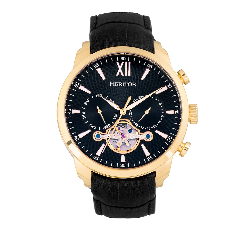 Image 932405_ST02.jpg, Product 932-405 / Price $148.56, Heritor Automatic Arthur Semi-Skeleton Leather-Band Watch w/ Day/Date from Heritor on TSC.ca's Jewellery department