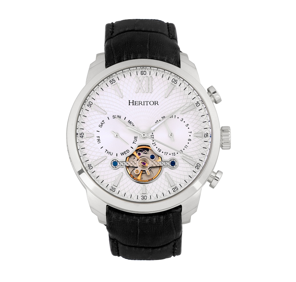 Image 932405_ST04.jpg, Product 932-405 / Price $148.56, Heritor Automatic Arthur Semi-Skeleton Leather-Band Watch w/ Day/Date from Heritor on TSC.ca's Jewellery department