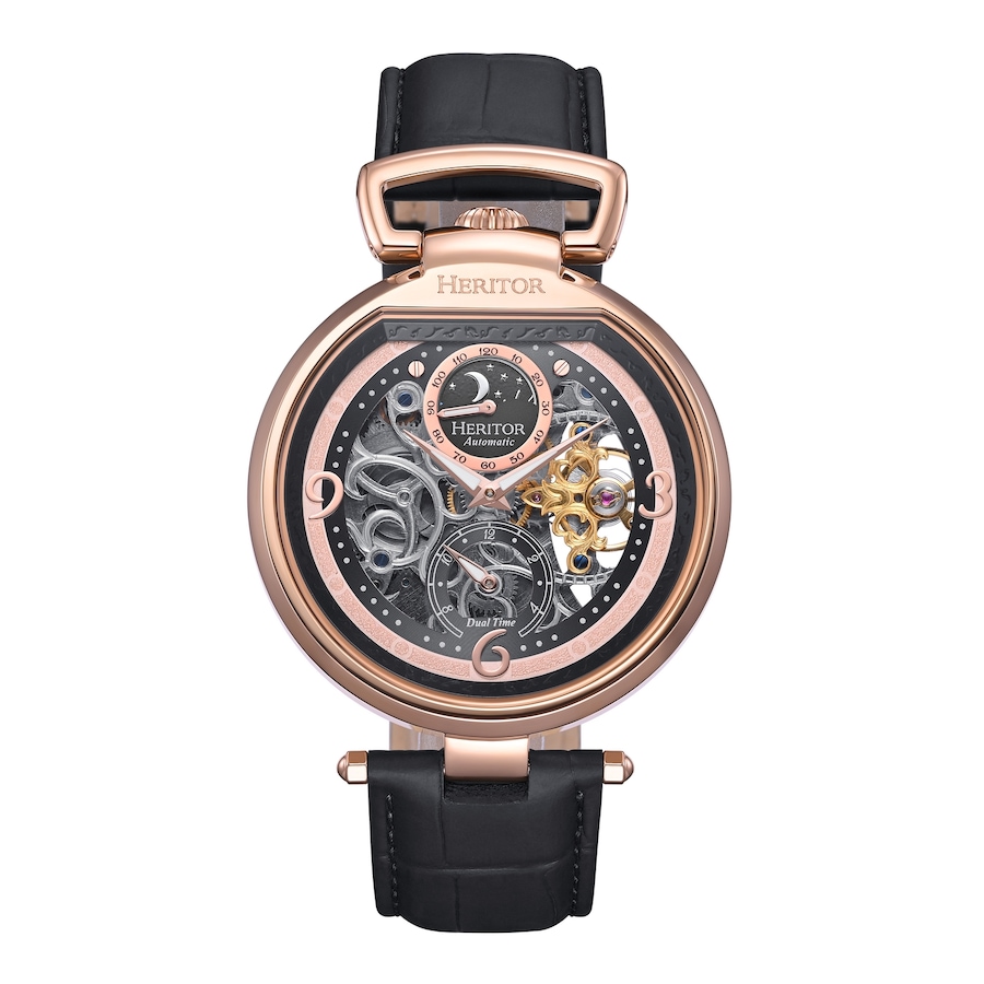 Image 932412_ST01.jpg, Product 932-412 / Price $134.00 - $167.50, Heritor Automatic Lincoln Leather-Band Skeleton Watch with Moon Phase from Heritor on TSC.ca's Jewellery department