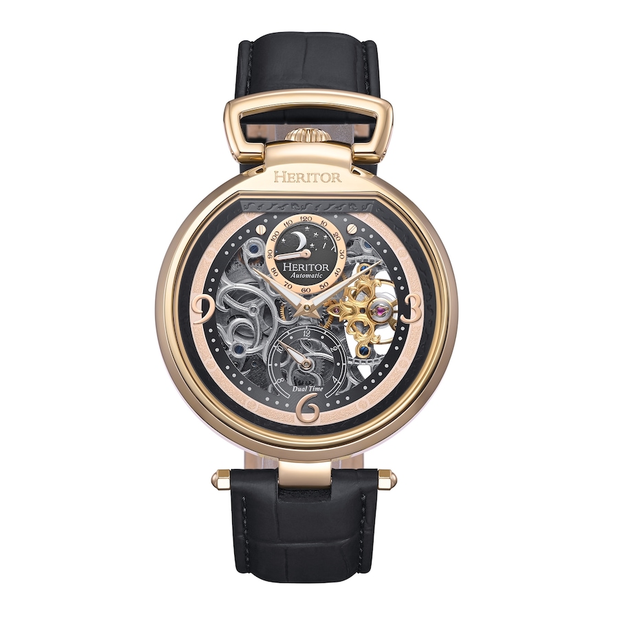 Image 932412_ST03.jpg, Product 932-412 / Price $134.00 - $167.50, Heritor Automatic Lincoln Leather-Band Skeleton Watch with Moon Phase from Heritor on TSC.ca's Jewellery department