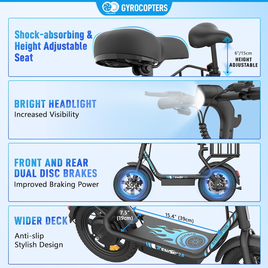 Image 932487_ALTMORE12.jpg, Product 932-487 / Price $399.99, Gyrocopters Zeno 2.0 Electric Scooter | UL2272 Approved | 32 km/h Max Speed | Up to 40 km Range from Gyrocopters on TSC.ca's Health & Fitness department