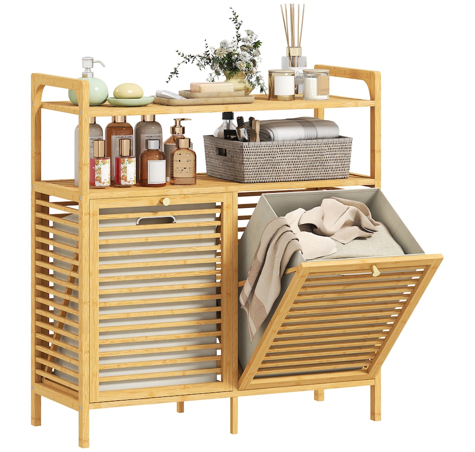 Image 934424.jpg, Product 934-424 / Price $124.99, HOMCOM Double Tilt Out Laundry Hamper, Bamboo Laundry Cabinet, Natural from HOMCOM on TSC.ca's Home & Garden department