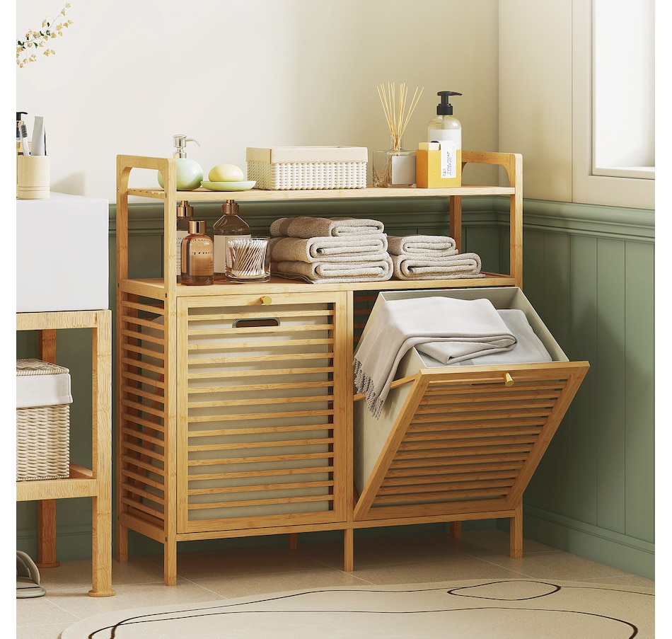 Image 934424_ALTMORE1.jpg, Product 934-424 / Price $124.99, HOMCOM Double Tilt Out Laundry Hamper, Bamboo Laundry Cabinet, Natural from HOMCOM on TSC.ca's Home & Garden department