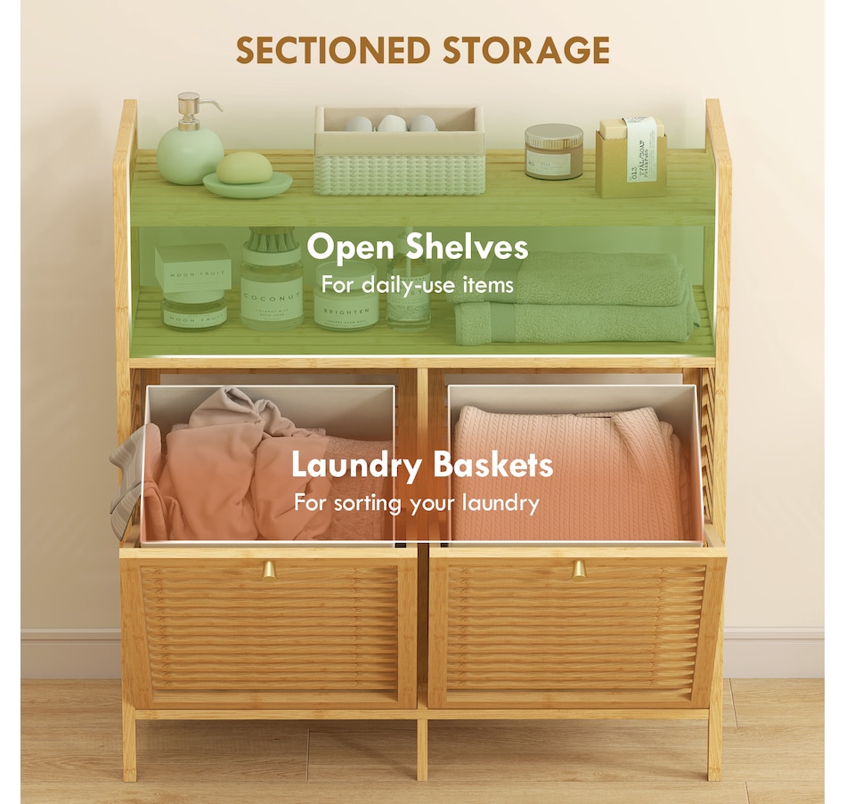 Image 934424_ALTMORE3.jpg, Product 934-424 / Price $124.99, HOMCOM Double Tilt Out Laundry Hamper, Bamboo Laundry Cabinet, Natural from HOMCOM on TSC.ca's Home & Garden department