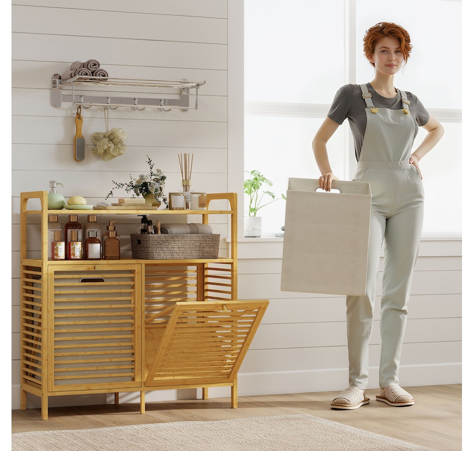 Image 934424_ALTMORE8.jpg, Product 934-424 / Price $124.99, HOMCOM Double Tilt Out Laundry Hamper, Bamboo Laundry Cabinet, Natural from HOMCOM on TSC.ca's Home & Garden department
