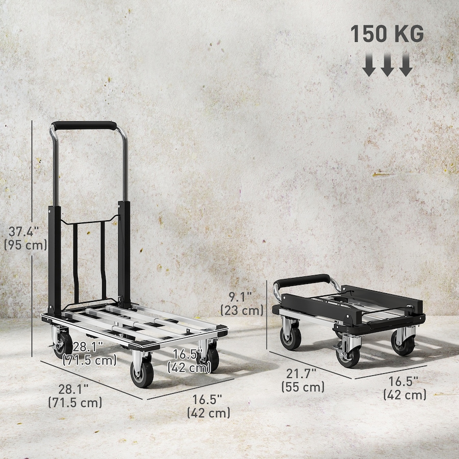 Image 934452_ALTMORE2.jpg, Product 934-452 / Price $82.99, HOMCOM Folding Hand Truck, 330 lbs Heavy Duty Trolley Luggage Cart, Silver from HOMCOM on TSC.ca's Home & Garden department