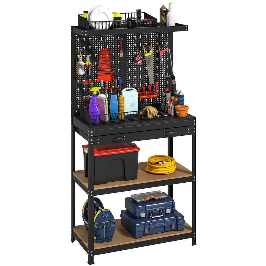 Image 934453.jpg, Product 934-453 / Price $159.99, HOMCOM 31.5" Metal Workbench with Pegboard w/ Hanging Kits Shelves Drawer from HOMCOM on TSC.ca's Home & Garden department