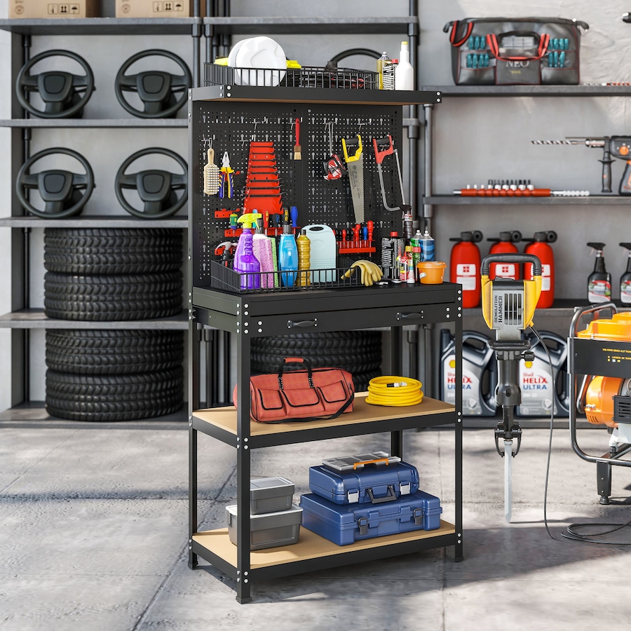 Image 934453_ALTMORE1.jpg, Product 934-453 / Price $159.99, HOMCOM 31.5" Metal Workbench with Pegboard w/ Hanging Kits Shelves Drawer from HOMCOM on TSC.ca's Home & Garden department