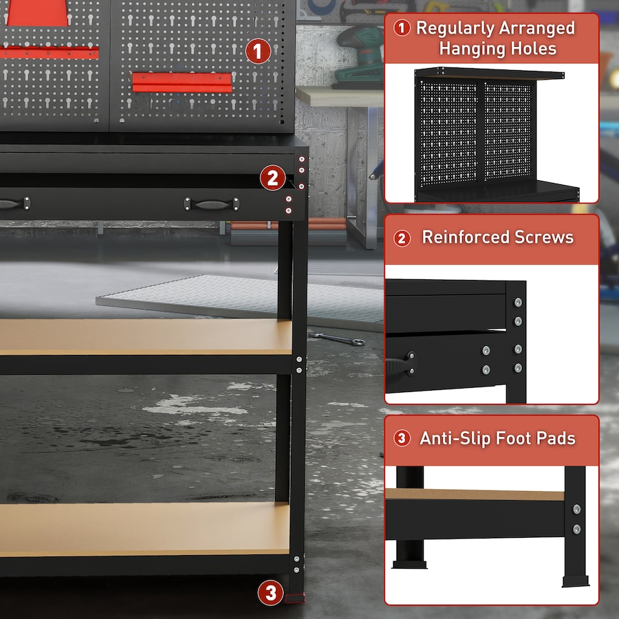 Image 934453_ALTMORE6.jpg, Product 934-453 / Price $159.99, HOMCOM 31.5" Metal Workbench with Pegboard w/ Hanging Kits Shelves Drawer from HOMCOM on TSC.ca's Home & Garden department