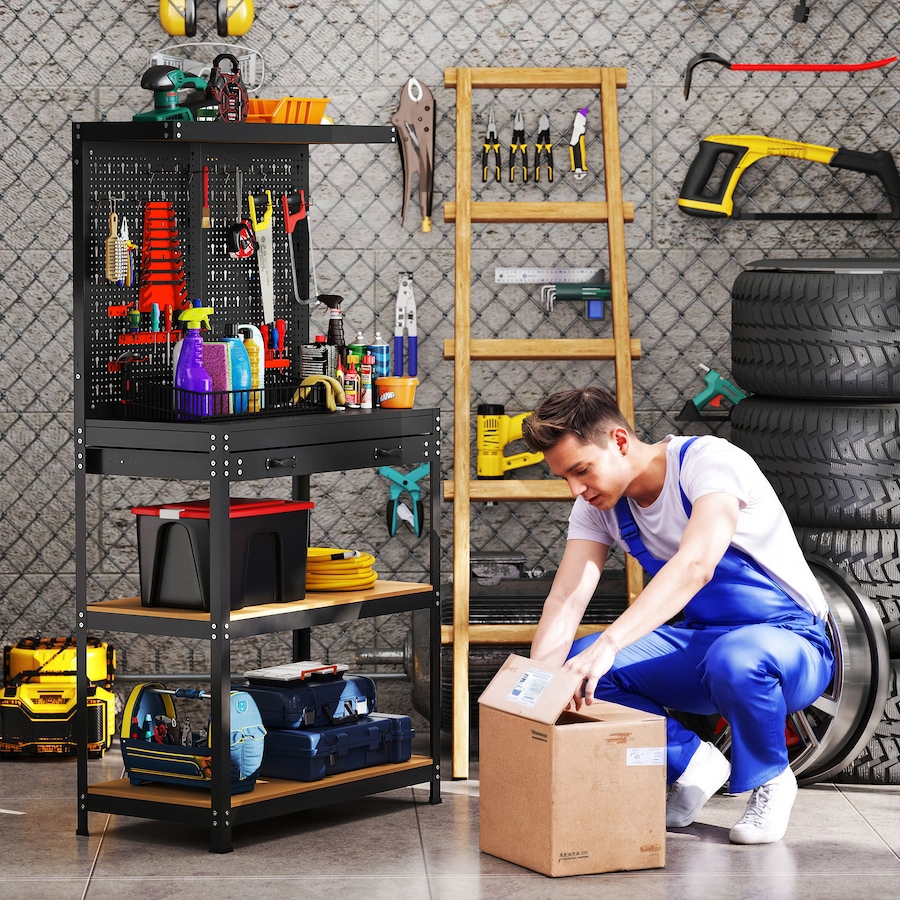 Image 934453_ALTMORE7.jpg, Product 934-453 / Price $159.99, HOMCOM 31.5" Metal Workbench with Pegboard w/ Hanging Kits Shelves Drawer from HOMCOM on TSC.ca's Home & Garden department