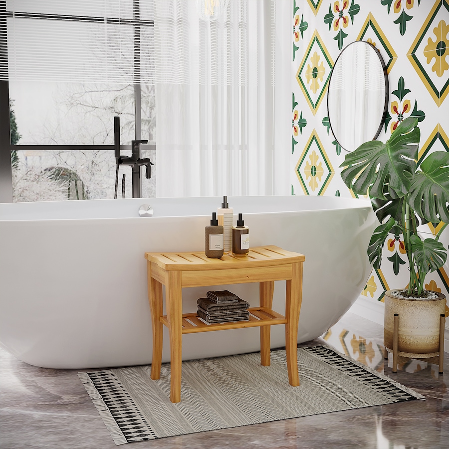 Image 934455_ALTMORE1.jpg, Product 934-455 / Price $64.99, 20" Bamboo Shower Bench Spa Bath Stool Bathroom Organizer Storage Shelf from HOMCOM on TSC.ca's Home & Garden department