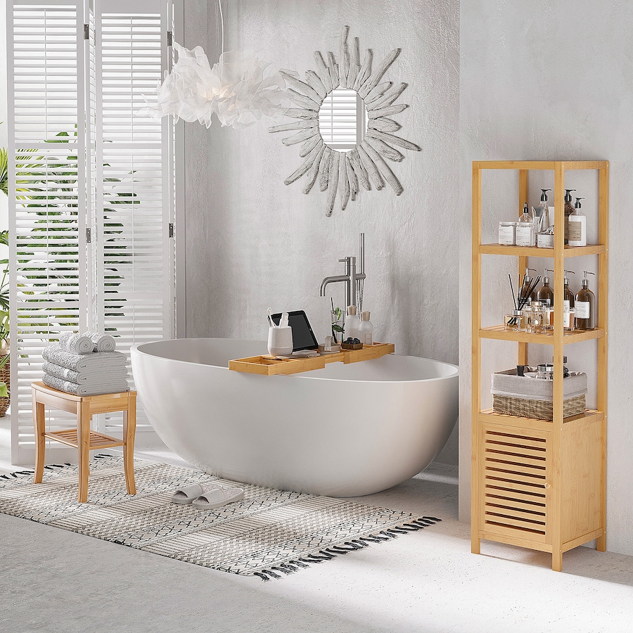 Image 934455_ALTMORE3.jpg, Product 934-455 / Price $64.99, 20" Bamboo Shower Bench Spa Bath Stool Bathroom Organizer Storage Shelf from HOMCOM on TSC.ca's Home & Garden department
