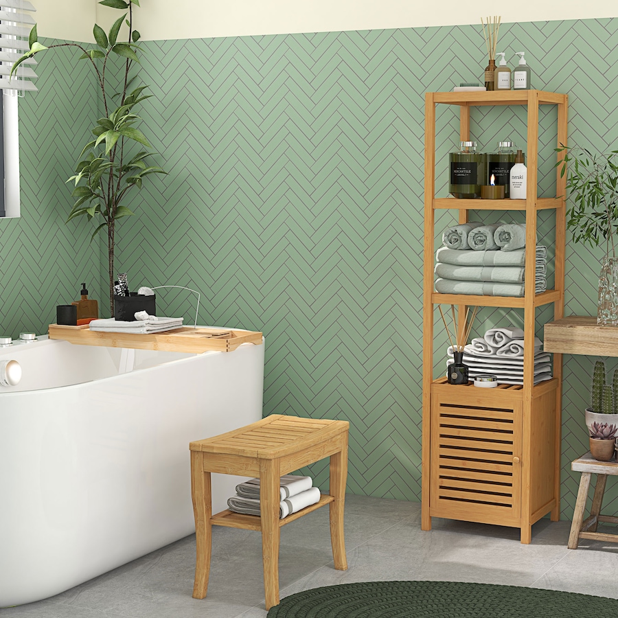 Image 934455_ALTMORE8.jpg, Product 934-455 / Price $64.99, 20" Bamboo Shower Bench Spa Bath Stool Bathroom Organizer Storage Shelf from HOMCOM on TSC.ca's Home & Garden department