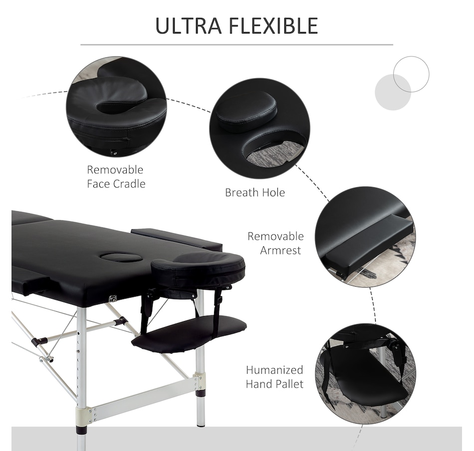 Image 934457_ALTMORE4.jpg, Product 934-457 / Price $309.99, 2 Section Massage Table Spa Bed Adjustable Portable w/ Carry Case Black from HOMCOM on TSC.ca's Health & Fitness department