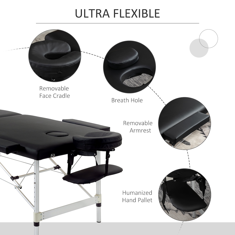 Image 934457_ALTMORE4.jpg, Product 934-457 / Price $159.99, 2 Section Massage Table Spa Bed Adjustable Portable w/ Carry Case Black from HOMCOM on TSC.ca's Health & Fitness department