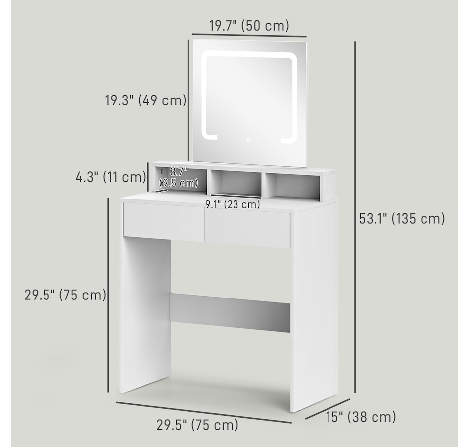 Image 934566_ALTMORE10.jpg, Product 934-566 / Price $139.99, HOMCOM Makeup Vanity Desk with Mirror, 3 Colour LED Lights, Drawers from HOMCOM on TSC.ca's Beauty department