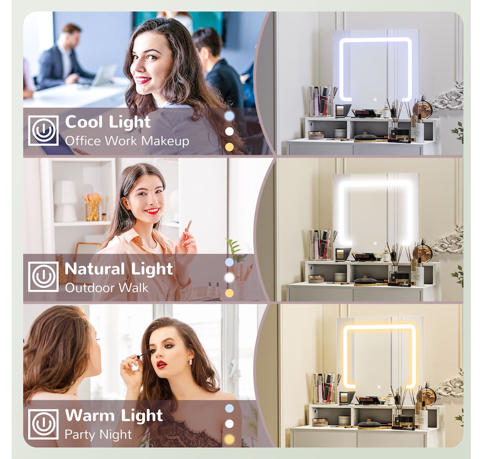 Image 934566_ALTMORE11.jpg, Product 934-566 / Price $139.99, HOMCOM Makeup Vanity Desk with Mirror, 3 Colour LED Lights, Drawers from HOMCOM on TSC.ca's Beauty department