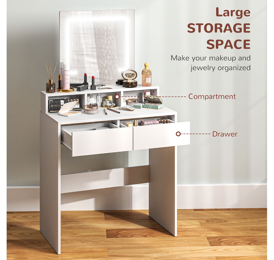 Image 934566_ALTMORE12.jpg, Product 934-566 / Price $139.99, HOMCOM Makeup Vanity Desk with Mirror, 3 Colour LED Lights, Drawers from HOMCOM on TSC.ca's Beauty department