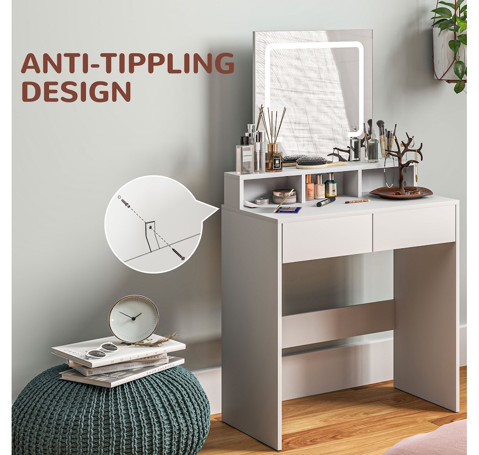 Image 934566_ALTMORE13.jpg, Product 934-566 / Price $139.99, HOMCOM Makeup Vanity Desk with Mirror, 3 Colour LED Lights, Drawers from HOMCOM on TSC.ca's Beauty department