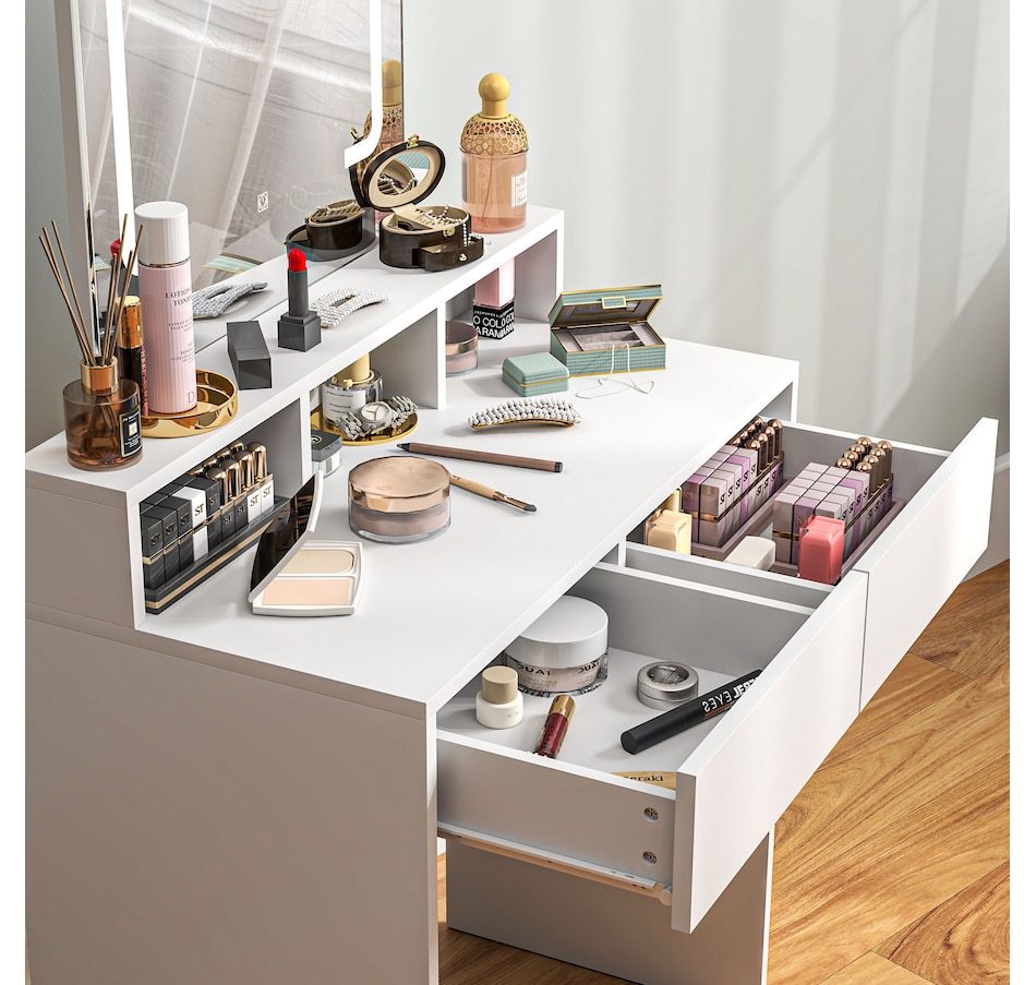 Image 934566_ALTMORE16.jpg, Product 934-566 / Price $139.99, HOMCOM Makeup Vanity Desk with Mirror, 3 Colour LED Lights, Drawers from HOMCOM on TSC.ca's Beauty department