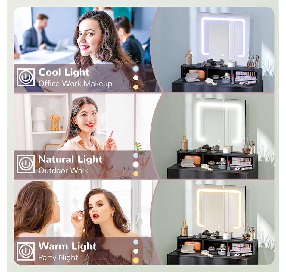 Image 934566_ALTMORE3.jpg, Product 934-566 / Price $139.99, HOMCOM Makeup Vanity Desk with Mirror, 3 Colour LED Lights, Drawers from HOMCOM on TSC.ca's Beauty department