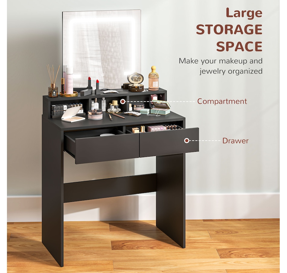 Image 934566_ALTMORE4.jpg, Product 934-566 / Price $139.99, HOMCOM Makeup Vanity Desk with Mirror, 3 Colour LED Lights, Drawers from HOMCOM on TSC.ca's Beauty department