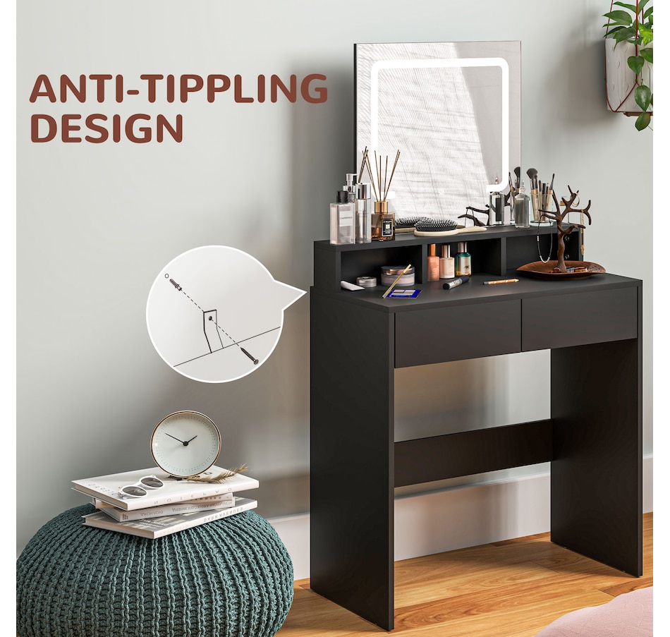 Image 934566_ALTMORE5.jpg, Product 934-566 / Price $139.99, HOMCOM Makeup Vanity Desk with Mirror, 3 Colour LED Lights, Drawers from HOMCOM on TSC.ca's Beauty department