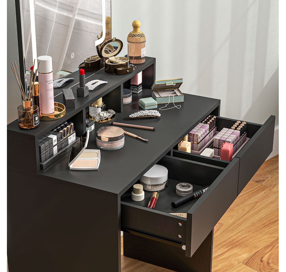 Image 934566_ALTMORE8.jpg, Product 934-566 / Price $139.99, HOMCOM Makeup Vanity Desk with Mirror, 3 Colour LED Lights, Drawers from HOMCOM on TSC.ca's Beauty department