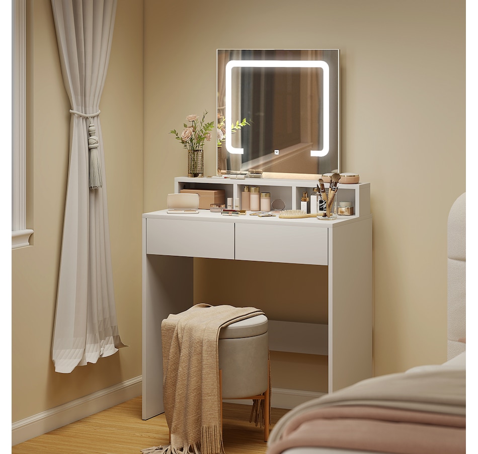 Image 934566_ALTMORE9.jpg, Product 934-566 / Price $139.99, HOMCOM Makeup Vanity Desk with Mirror, 3 Colour LED Lights, Drawers from HOMCOM on TSC.ca's Beauty department