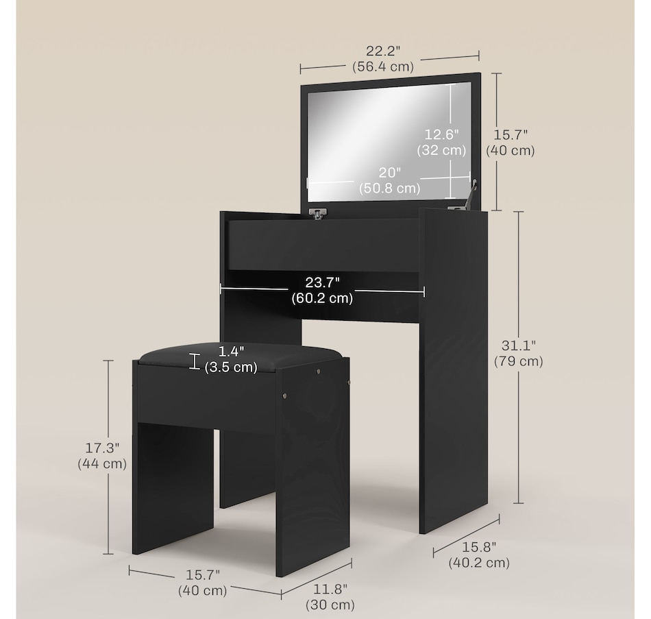Image 934596_ALTMORE10.jpg, Product 934-596 / Price $119.99 - $129.99, HOMCOM Mirrored Vanity Set Makeup Dressing Desk Stool Set Flip Top Bedroom from HOMCOM on TSC.ca's Beauty department