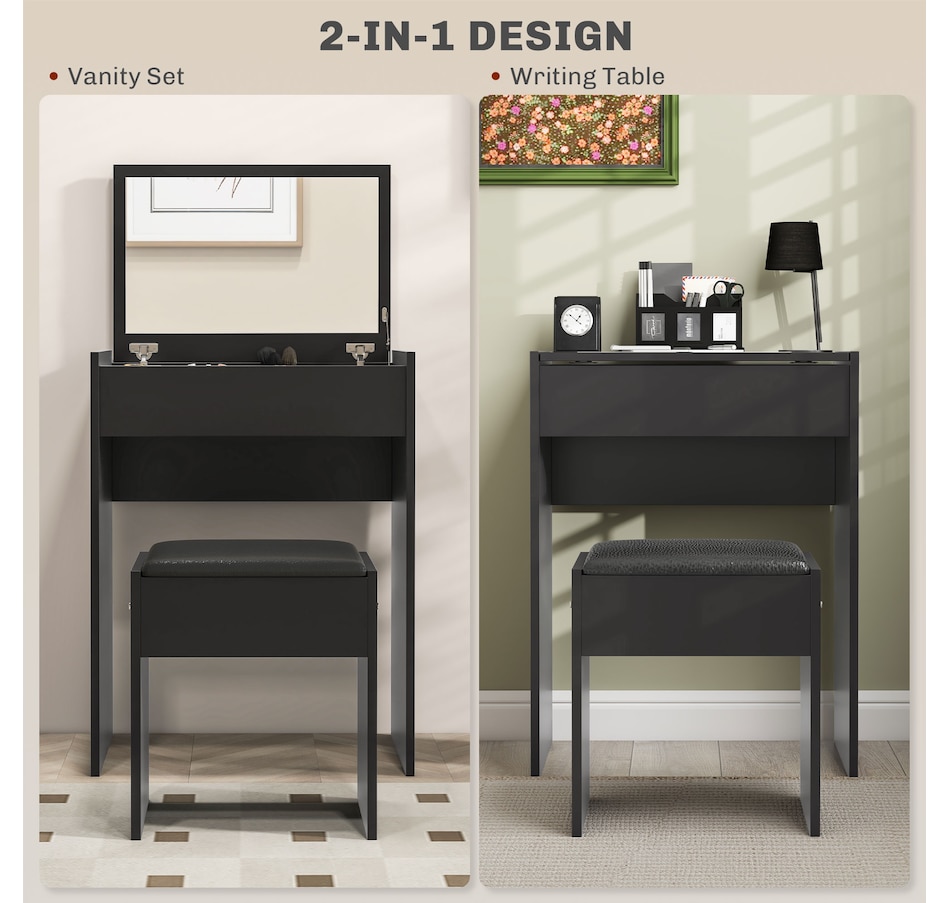 Image 934596_ALTMORE11.jpg, Product 934-596 / Price $119.99 - $129.99, HOMCOM Mirrored Vanity Set Makeup Dressing Desk Stool Set Flip Top Bedroom from HOMCOM on TSC.ca's Beauty department