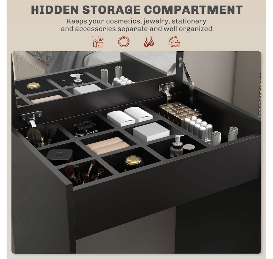 Image 934596_ALTMORE12.jpg, Product 934-596 / Price $119.99 - $129.99, HOMCOM Mirrored Vanity Set Makeup Dressing Desk Stool Set Flip Top Bedroom from HOMCOM on TSC.ca's Beauty department