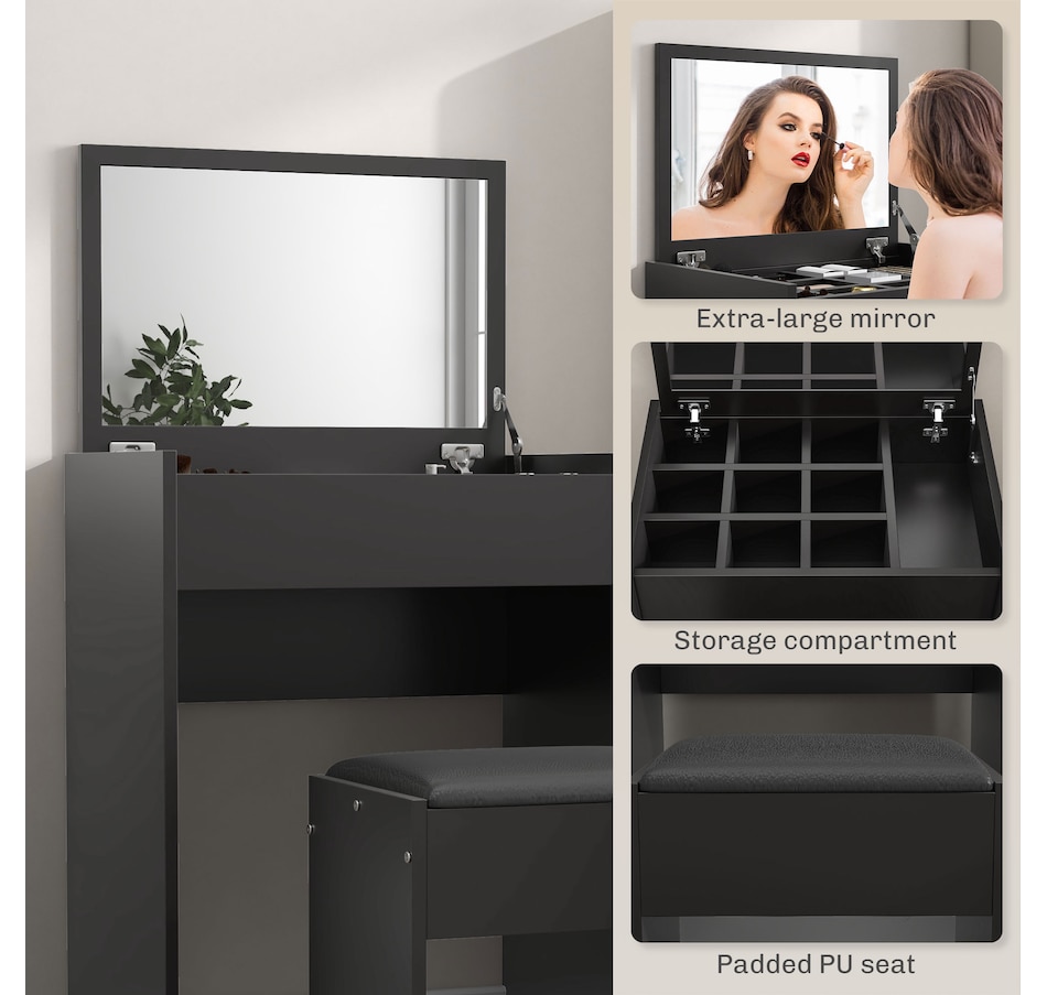 Image 934596_ALTMORE13.jpg, Product 934-596 / Price $119.99 - $129.99, HOMCOM Mirrored Vanity Set Makeup Dressing Desk Stool Set Flip Top Bedroom from HOMCOM on TSC.ca's Beauty department