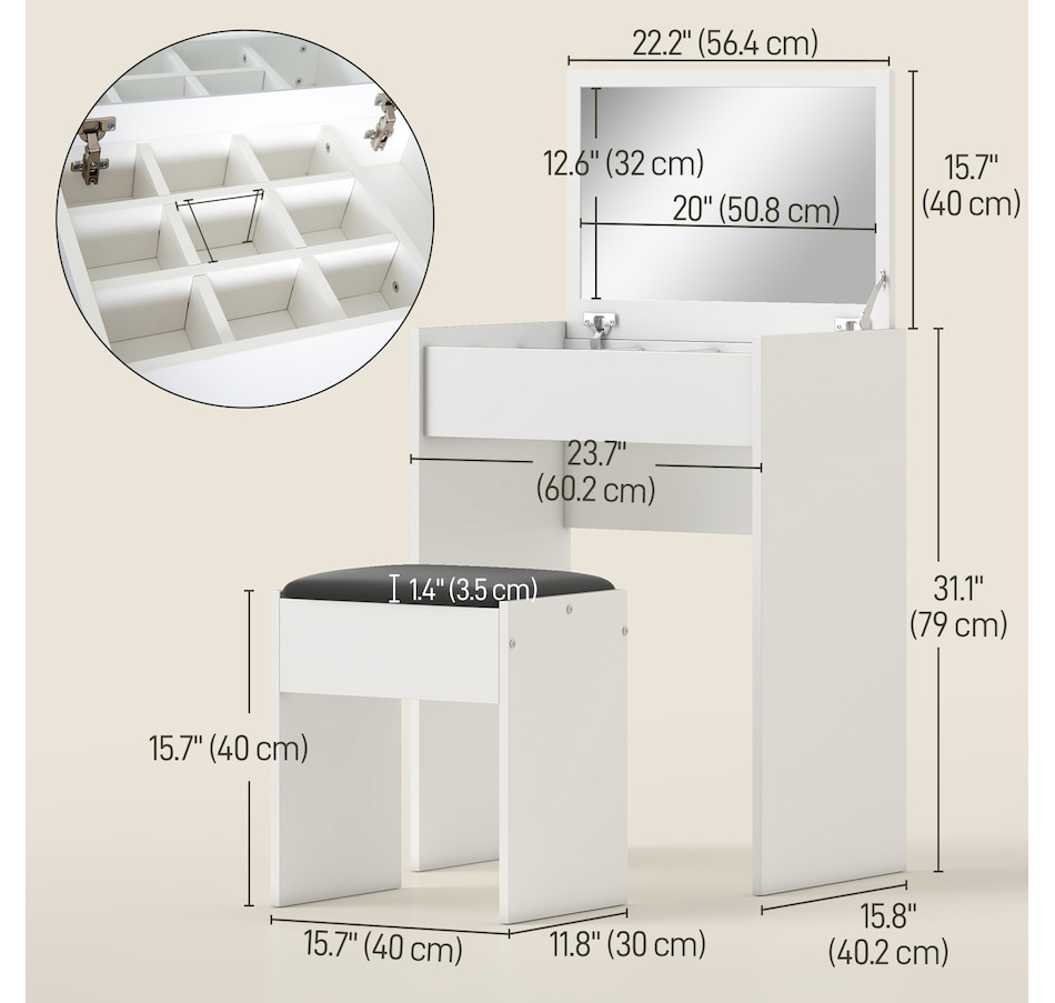 Image 934596_ALTMORE18.jpg, Product 934-596 / Price $119.99 - $129.99, HOMCOM Mirrored Vanity Set Makeup Dressing Desk Stool Set Flip Top Bedroom from HOMCOM on TSC.ca's Beauty department