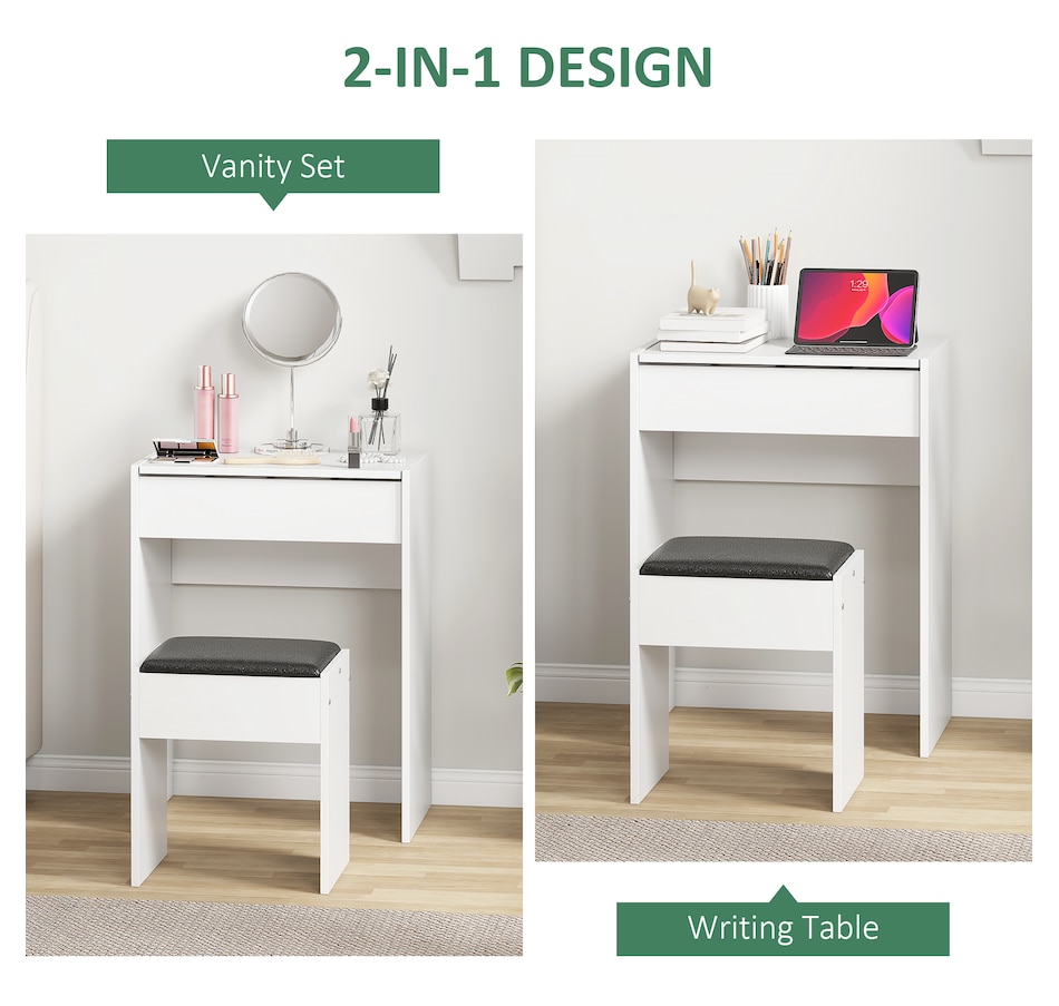 Image 934596_ALTMORE19.jpg, Product 934-596 / Price $119.99 - $129.99, HOMCOM Mirrored Vanity Set Makeup Dressing Desk Stool Set Flip Top Bedroom from HOMCOM on TSC.ca's Beauty department