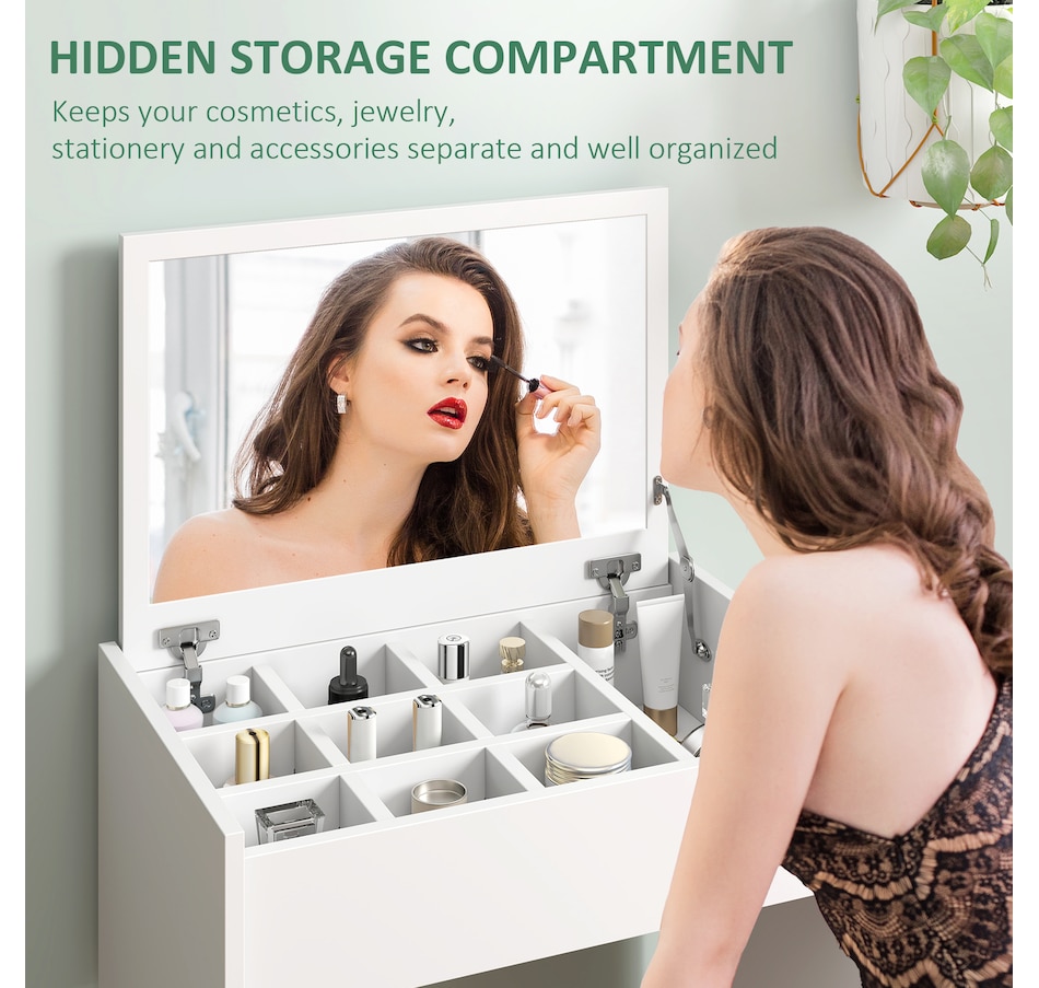 Image 934596_ALTMORE20.jpg, Product 934-596 / Price $119.99 - $129.99, HOMCOM Mirrored Vanity Set Makeup Dressing Desk Stool Set Flip Top Bedroom from HOMCOM on TSC.ca's Beauty department