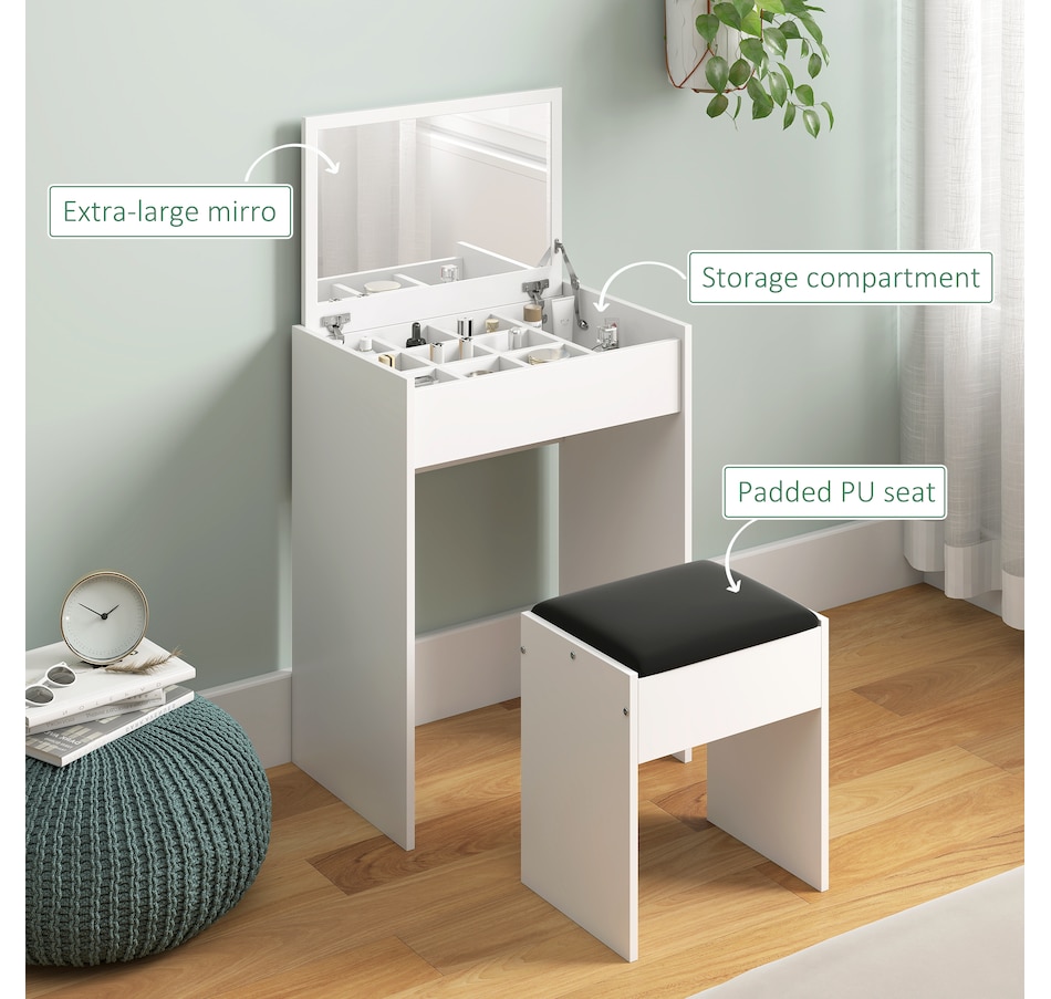 Image 934596_ALTMORE21.jpg, Product 934-596 / Price $119.99 - $129.99, HOMCOM Mirrored Vanity Set Makeup Dressing Desk Stool Set Flip Top Bedroom from HOMCOM on TSC.ca's Beauty department