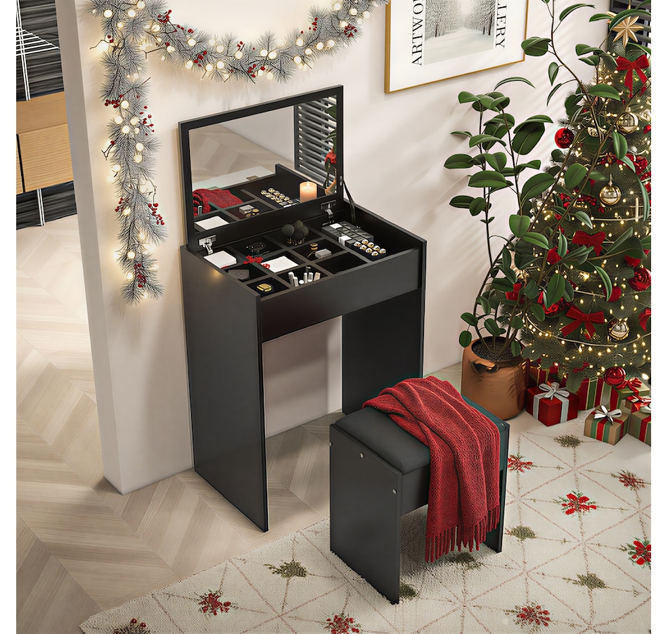 Image 934596_ALTMORE25.jpg, Product 934-596 / Price $119.99 - $129.99, HOMCOM Mirrored Vanity Set Makeup Dressing Desk Stool Set Flip Top Bedroom from HOMCOM on TSC.ca's Beauty department