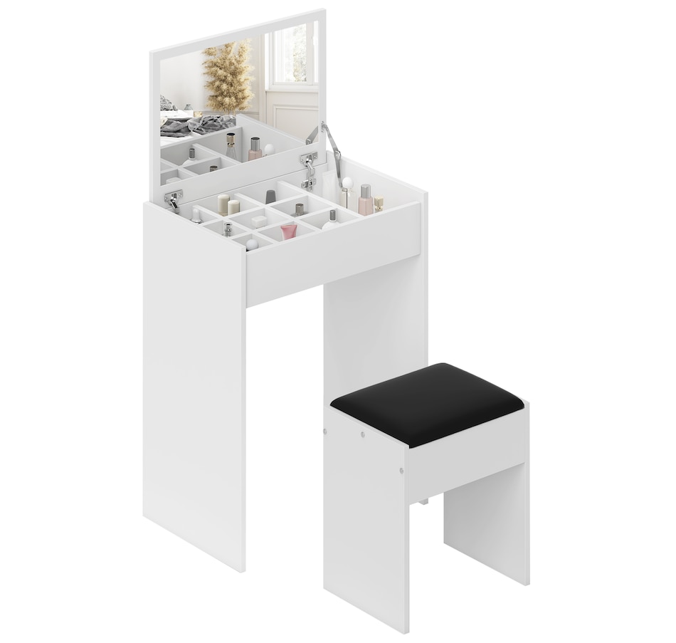 Image 934596_ST01.jpg, Product 934-596 / Price $119.99 - $129.99, HOMCOM Mirrored Vanity Set Makeup Dressing Desk Stool Set Flip Top Bedroom from HOMCOM on TSC.ca's Beauty department