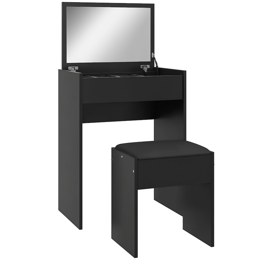 Image 934596_ST02.png, Product 934-596 / Price $119.99 - $129.99, HOMCOM Mirrored Vanity Set Makeup Dressing Desk Stool Set Flip Top Bedroom from HOMCOM on TSC.ca's Beauty department