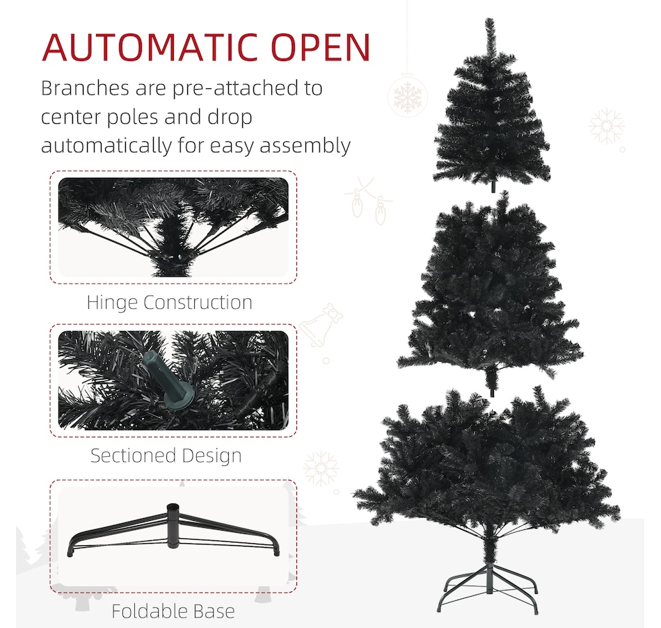 Image 934613_ALTMORE13.jpg, Product 934-613 / Price $109.99, HOMCOM Artificial Christmas Tree with Auto Open, Steel Base, Black from HOMCOM on TSC.ca's Home & Garden department