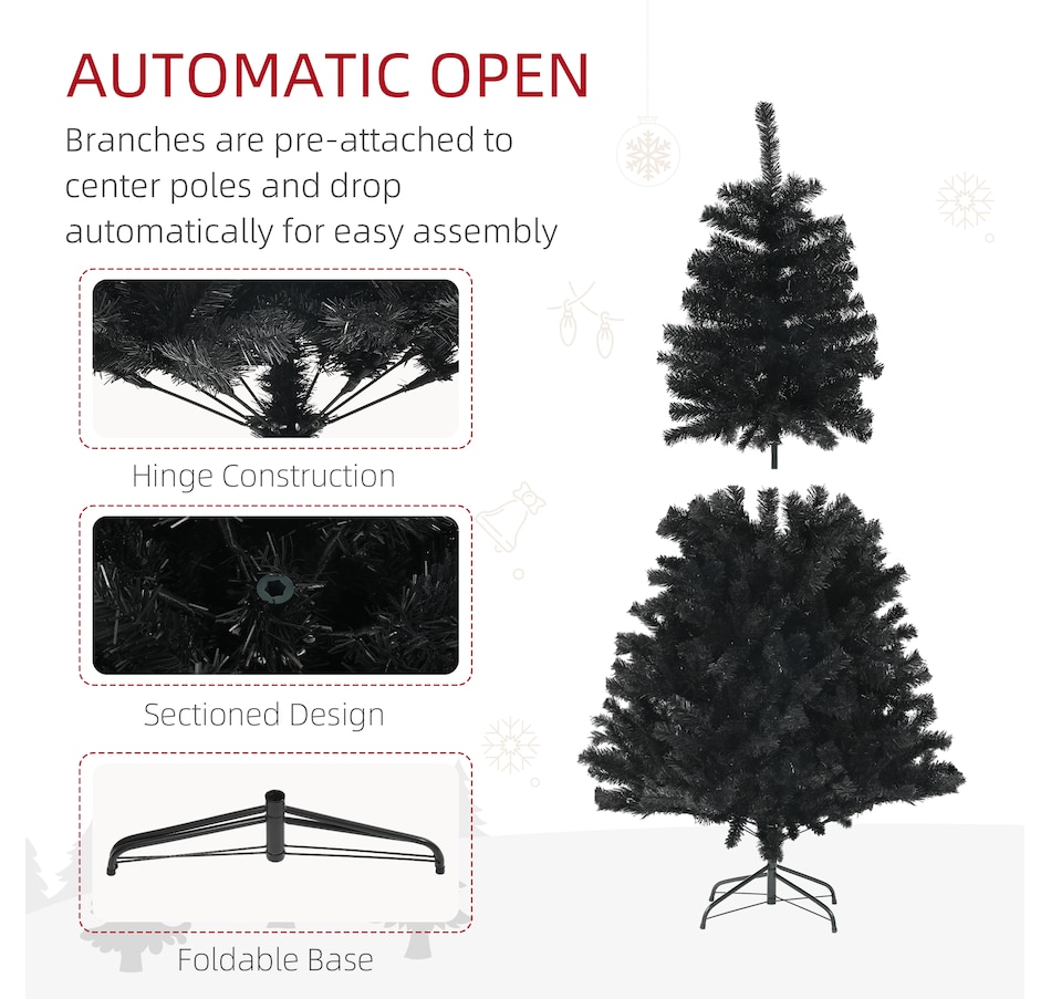 Image 934613_ALTMORE21.jpg, Product 934-613 / Price $109.99, HOMCOM Artificial Christmas Tree with Auto Open, Steel Base, Black from HOMCOM on TSC.ca's Home & Garden department