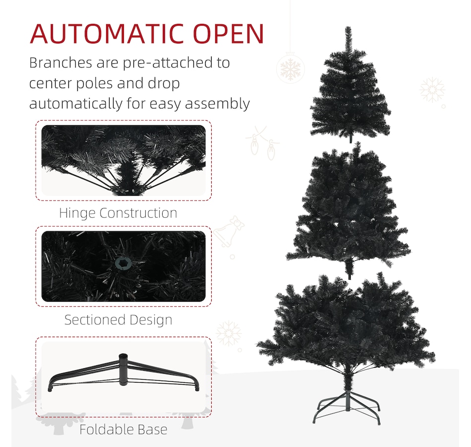 Image 934613_ALTMORE5.jpg, Product 934-613 / Price $109.99, HOMCOM Artificial Christmas Tree with Auto Open, Steel Base, Black from HOMCOM on TSC.ca's Home & Garden department