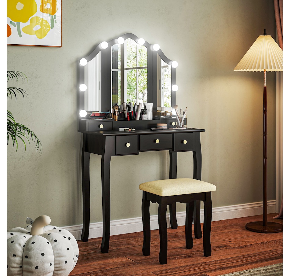 Image 934617_ALTMORE1.jpg, Product 934-617 / Price $169.99, HOMCOM Vanity Set with Mirror and Stool, Vanity Desk with Storage from HOMCOM on TSC.ca's Beauty department