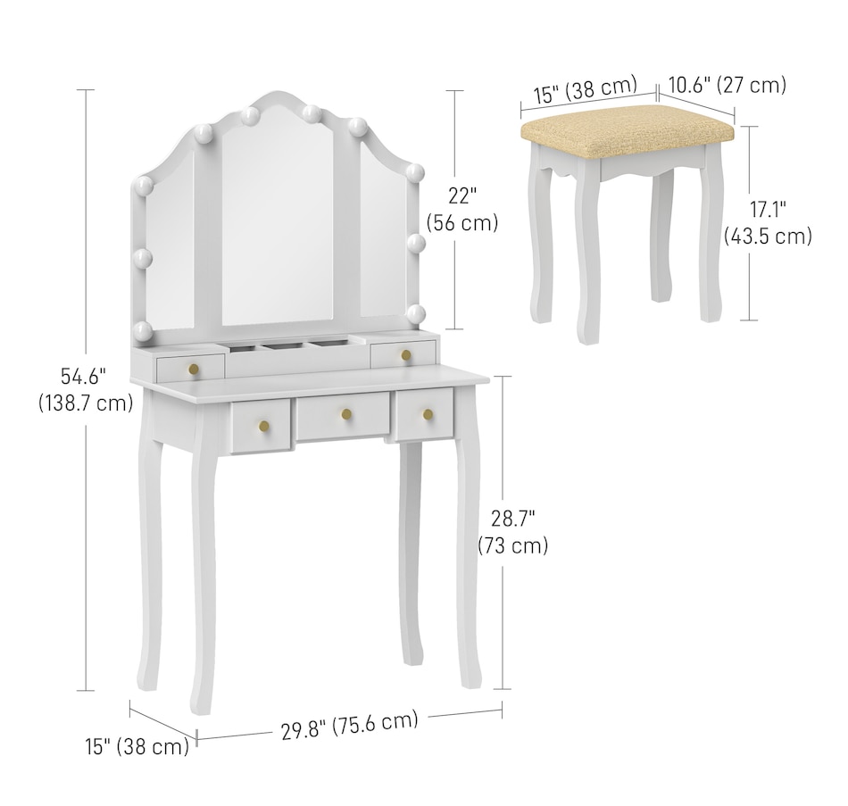 Image 934617_ALTMORE10.jpg, Product 934-617 / Price $169.99, HOMCOM Vanity Set with Mirror and Stool, Vanity Desk with Storage from HOMCOM on TSC.ca's Beauty department