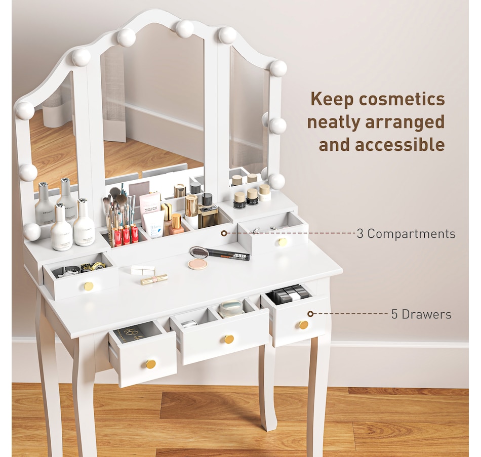 Image 934617_ALTMORE12.jpg, Product 934-617 / Price $169.99, HOMCOM Vanity Set with Mirror and Stool, Vanity Desk with Storage from HOMCOM on TSC.ca's Beauty department